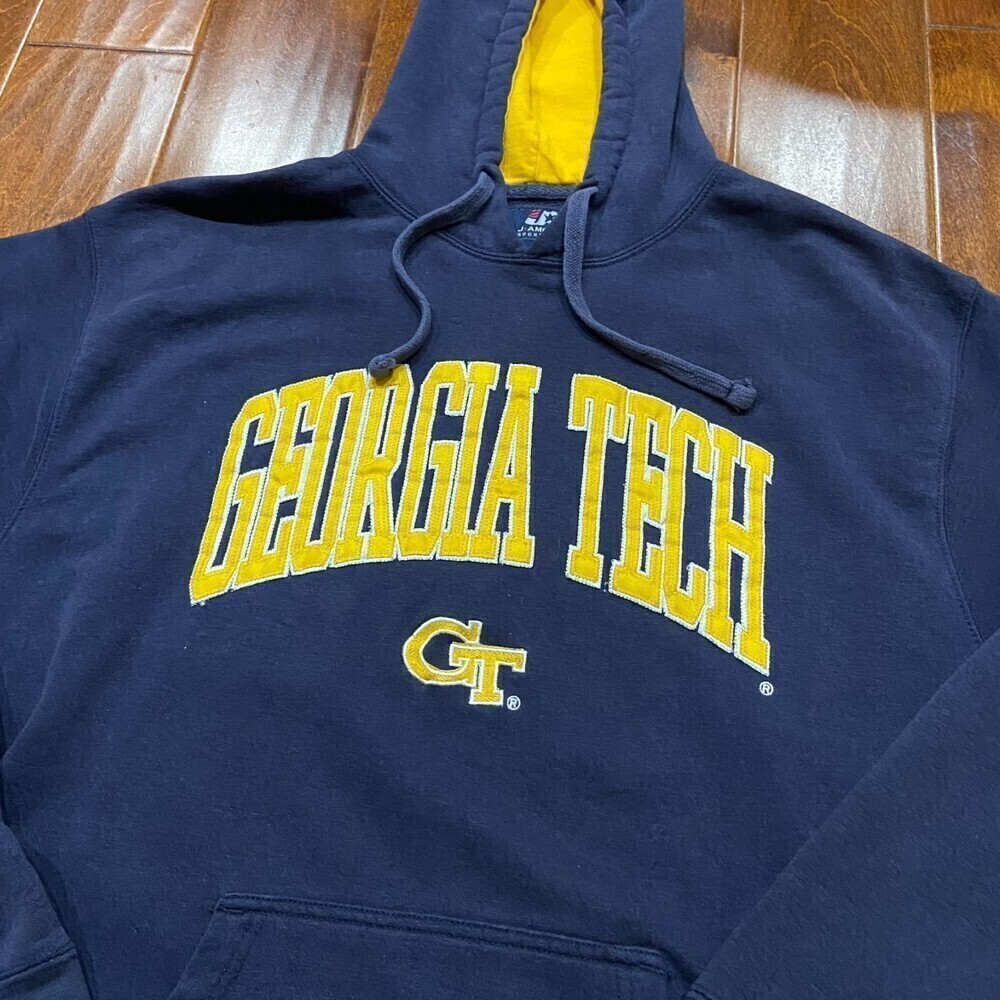 Georgia Tech Yellow Jackets Vintage Stitched Navy Blue Gold Hoodie Men's Large - Picture 3 of 8